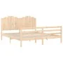 Double bed frame with solid wood headboard by , Beds and slatted bases - Ref: Foro24-3194196, Price: 187,93 €, Discount: %