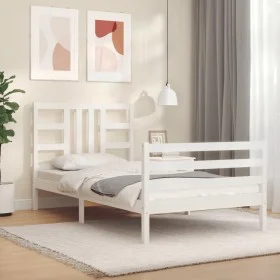 White solid wood bed frame with headboard 100x200 cm by , Beds and slatted bases - Ref: Foro24-3193912, Price: 108,32 €, Disc...