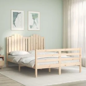 Double bed frame with solid wood headboard by , Beds and slatted bases - Ref: Foro24-3194156, Price: 151,27 €, Discount: %