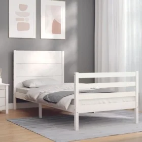 White solid wood bed frame with headboard 100x200 cm by , Beds and slatted bases - Ref: Foro24-3194627, Price: 128,72 €, Disc...