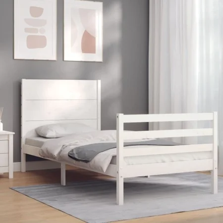 White solid wood bed frame with headboard 100x200 cm by , Beds and slatted bases - Ref: Foro24-3194627, Price: 128,72 €, Disc...