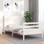 White solid wood bed frame with headboard 100x200 cm by , Beds and slatted bases - Ref: Foro24-3194627, Price: 128,72 €, Disc...