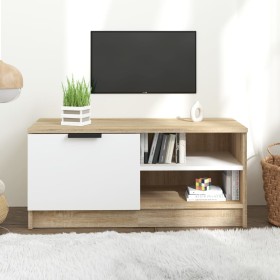 Mueble de TV madera contrachapada blanco y roble 80x35x36,5 cm