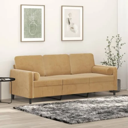 3-seater sofa with brown velvet cushions 180 cm by , Sofas - Ref: Foro24-3200898, Price: 320,86 €, Discount: %