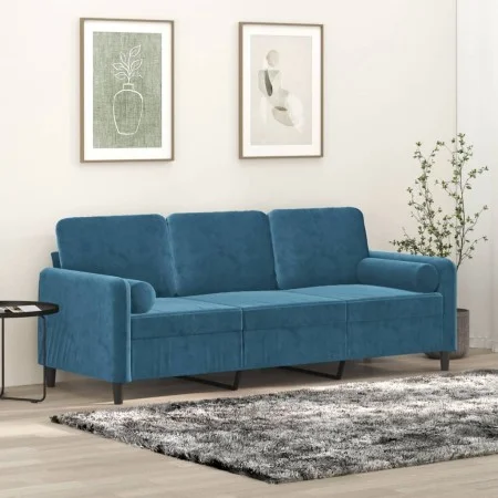 3-Sitzer-Sofa mit blauen Samtkissen 180 cm von , Sofas - Ref: Foro24-3200900, Preis: 327,72 €, Rabatt: %
