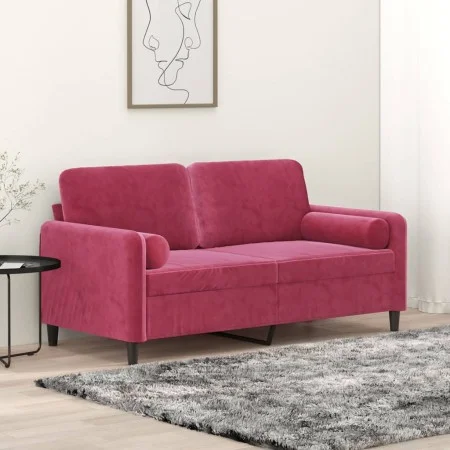 2-seater sofa with red velvet cushions 140 cm by , Sofas - Ref: Foro24-3200885, Price: 240,41 €, Discount: %