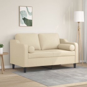 Sofá de 2 plazas con cojines tela color crema 120 cm
