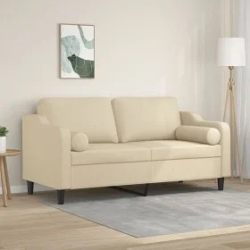 2-seater sofa with cream fabric cushions 140 cm by , Sofas - Ref: Foro24-3200847, Price: 228,09 €, Discount: %