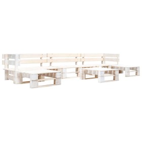 Set de muebles de jardín de palets 6 piezas madera blanco
