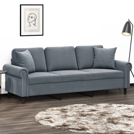 3-Sitzer-Sofa mit dunkelgrauen Samtkissen 180 cm von , Sofas - Ref: Foro24-3200956, Preis: 291,76 €, Rabatt: %