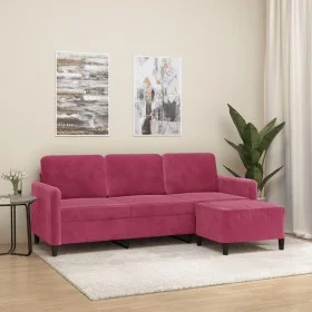 3 seater sofa with red velvet stool 180 cm by , Sofas - Ref: Foro24-3201178, Price: 300,49 €, Discount: %