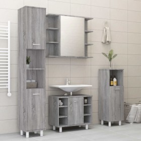 Set de armario de baño 4 pzas madera contrachapada gris sonoma