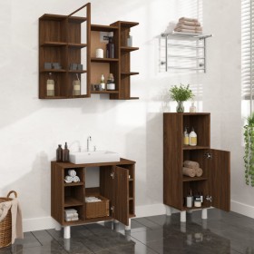 Set de muebles de baño 3 pzas madera contrachapada roble marrón