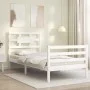 White solid wood bed frame with headboard 100x200 cm by , Beds and slatted bases - Ref: Foro24-3194432, Price: 115,23 €, Disc...