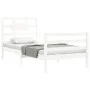 White solid wood bed frame with headboard 100x200 cm by , Beds and slatted bases - Ref: Foro24-3194432, Price: 115,23 €, Disc...