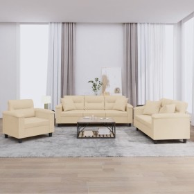 Sofa set with cushions 3 pieces cream microfiber fabric by , Sofas - Ref: Foro24-3202306, Price: 860,75 €, Discount: %