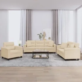 Sofa set with cushions 3 pieces cream microfiber fabric by , Sofas - Ref: Foro24-3202306, Price: 846,15 €, Discount: %