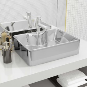 Lavabo con orificio para grifo 48x37x13,5 cm cerámica plateado de vidaXL, Lavabos - Ref: Foro24-143485, Precio: 71,77 €, Desc...