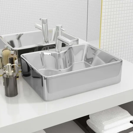 Lavabo con orificio para grifo 48x37x13,5 cm cerámica plateado de vidaXL, Lavabos - Ref: Foro24-143485, Precio: 70,91 €, Desc...