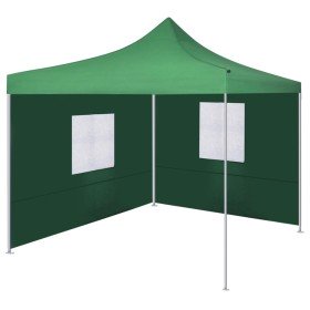 Cenador plegable con 2 paredes verde 3x3 m