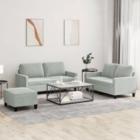 Dreiteiliges Sofaset mit Kissen aus hellgrauem Samt. von , Sofas - Ref: Foro24-3201506, Preis: 435,99 €, Rabatt: %