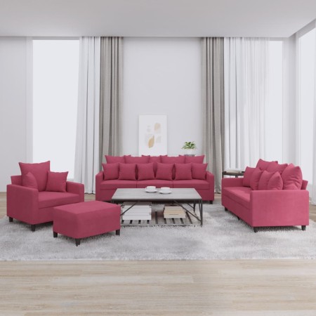 Juego de sofás con cojines 4 piezas terciopelo rojo tinto by , Sofas - Ref: Foro24-3201694, Price: 644,51 €, Discount: %