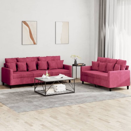 Juego de sofás con cojines 2 piezas terciopelo rojo tinto by , Sofas - Ref: Foro24-3201724, Price: 480,66 €, Discount: %
