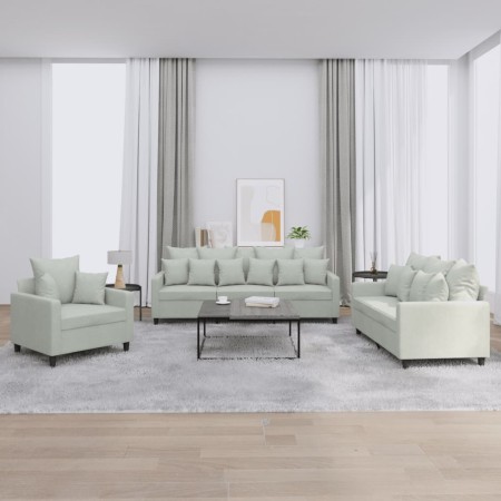 Dreiteiliges Sofaset mit Kissen aus hellgrauem Samt. von , Sofas - Ref: Foro24-3201680, Preis: 556,39 €, Rabatt: %