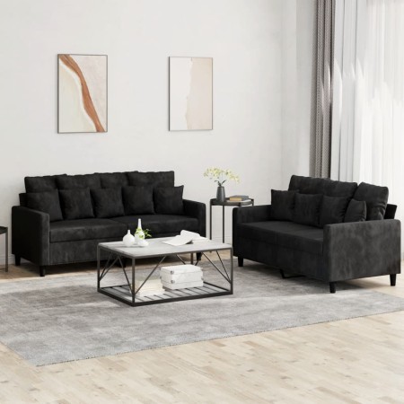 Juego de sofás con cojines 2 piezas terciopelo negro by , Sofas - Ref: Foro24-3201705, Price: 391,92 €, Discount: %