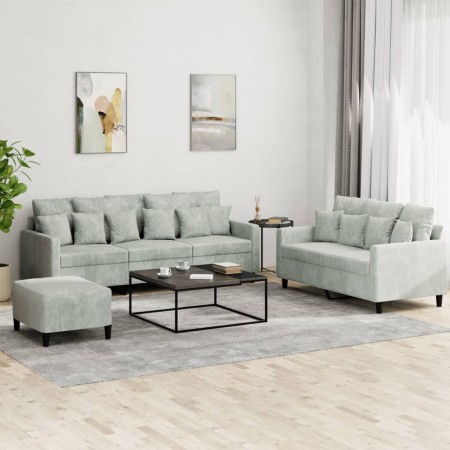 Dreiteiliges Sofaset mit Kissen aus hellgrauem Samt. von , Sofas - Ref: Foro24-3201730, Preis: 476,85 €, Rabatt: %