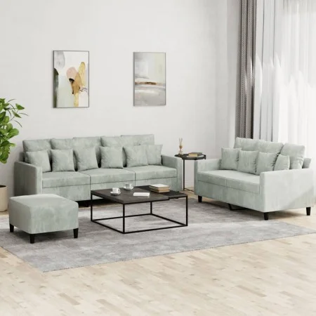 Juego de sofás con cojines 3 piezas terciopelo gris claro by , Sofas - Ref: Foro24-3201730, Price: 528,77 €, Discount: %