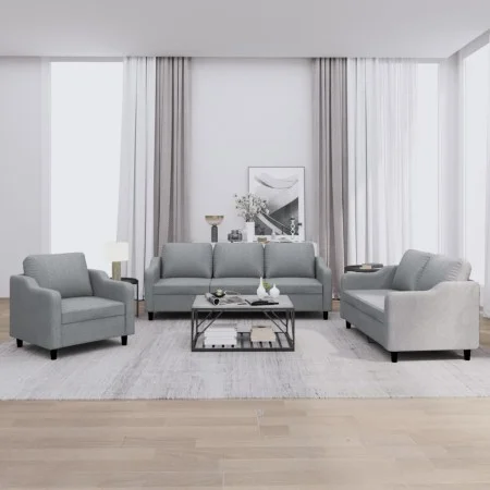 Sofagarnitur mit 3-teiligen Kissen, helles graues Gewebe. von , Sofas - Ref: Foro24-3201770, Preis: 636,64 €, Rabatt: %