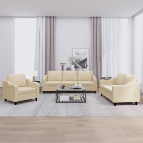 Juego de sofás con cojines 3 piezas tela crema by , Sofas - Ref: Foro24-3201772, Price: 656,49 €, Discount: %