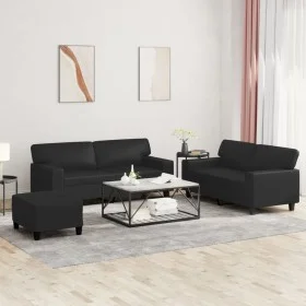 Dreiteiliges Sofaset aus schwarzem Kunstleder. von , Sofas - Ref: Foro24-3201919, Preis: 561,15 €, Rabatt: %