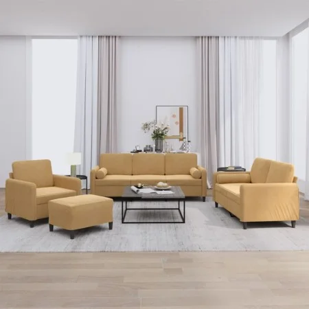 Sofagarnitur mit 4-teiligen braunen Samtkissen. von , Sofas - Ref: Foro24-3201971, Preis: 703,71 €, Rabatt: %