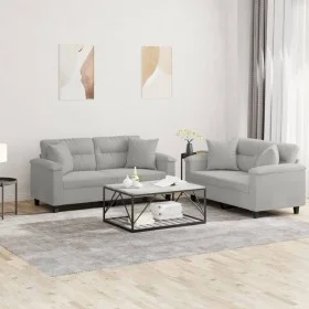 Zweiteiliges Sofaset mit Kissen aus hellgrauer Mikrofaser. von , Sofas - Ref: Foro24-3202327, Preis: 475,42 €, Rabatt: %