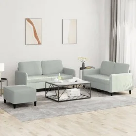 Dreiteiliges Sofa-Set aus hellgrauem Samt von , Sofas - Ref: Foro24-3201984, Preis: 396,83 €, Rabatt: %