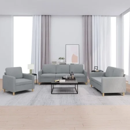 Juego de sofás con cojines 3 piezas tela gris claro by , Sofas - Ref: Foro24-3202054, Price: 591,21 €, Discount: %