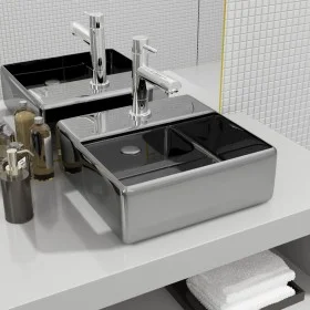 Waschbecken mit Hahnloch 38x30x11,5 cm Keramik silber von vidaXL, Sinkt - Ref: Foro24-143487, Preis: 53,62 €, Rabatt: %