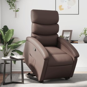 Sillón reclinable elevable cuero sintético marrón