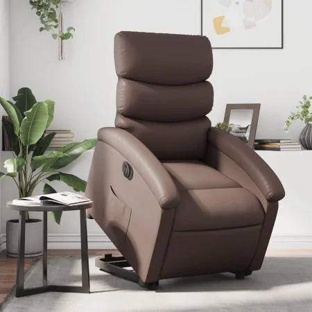 Sillón reclinable elevable eléctrico de cuero sintético marrón by , Armchairs - Ref: Foro24-3204056, Price: 342,58 €, Discoun...