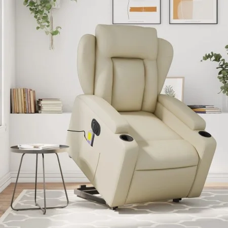 Sillón de masaje elevable eléctrico cuero sintético crema de , Sillones - Ref: Foro24-3204566, Precio: 393,84 €, Descuento: %