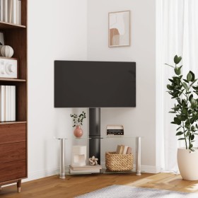 Mueble TV esquina 2 niveles para 32-70 pulgadas negro plateado