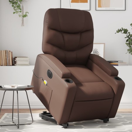Sillón de masaje elevable eléctrico cuero sintético marrón de , Sillones - Ref: Foro24-3204681, Precio: 333,61 €