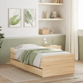 Sonoma oak bed frame with drawers 100x200 cm by , Beds and slatted bases - Ref: Foro24-3207366, Price: 155,49 €, Discount: %