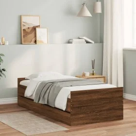 Brown oak bed frame with drawers 100x200 cm by , Beds and slatted bases - Ref: Foro24-3207370, Price: 167,69 €, Discount: %