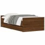 Brown oak bed frame with drawers 100x200 cm by , Beds and slatted bases - Ref: Foro24-3207370, Price: 167,69 €, Discount: %