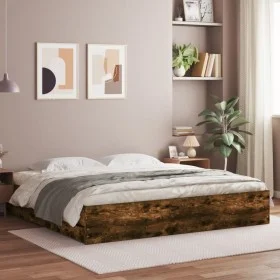 Smoked oak engineered wood bed with drawers 180x200 cm by , Beds and slatted bases - Ref: Foro24-3207256, Price: 248,98 €, Di...