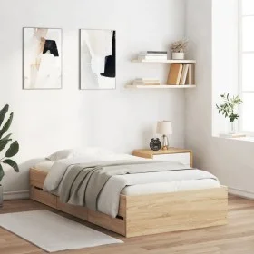 Sonoma oak engineered wood bed with drawers 100x200 cm by , Beds and slatted bases - Ref: Foro24-3207289, Price: 131,15 €, Di...
