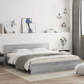 Estructura de cama con cabecero gris Sonoma 160x200 cm